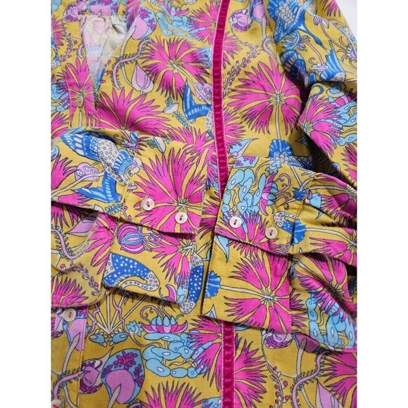 Anthropologie Small Floral Boho Pink Print Fleece Button-Down PJ Top or Blouse - Picture 5 of 11